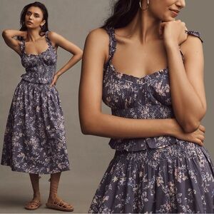 Anthropologie Prairie Cottage Sleeveless Smocked Waist Ruffled Midi Dress Large